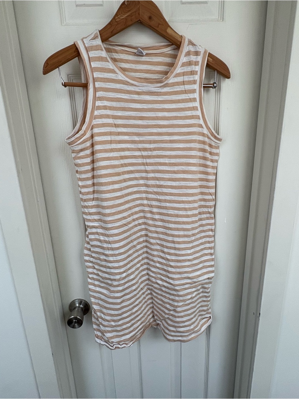 Old Navy Sleeveless Striped Tank Dress in Beige and White